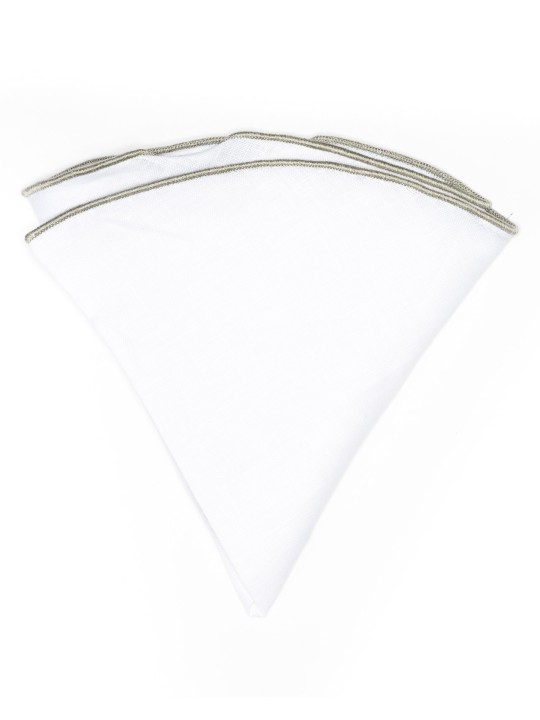 White Linen/Dark Sea Green Trim Linen Pocket Circle